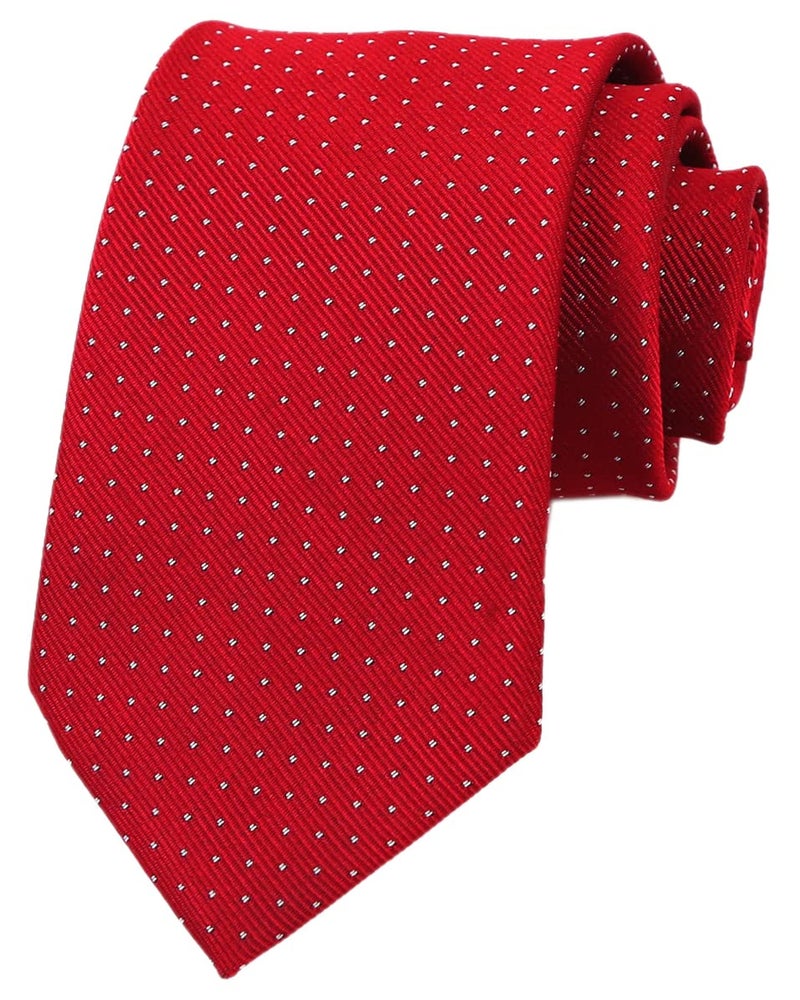 Ctskyte Mens Big Boy Solid Cherry Red Tie with White Pin Dot Summer Woven Formal Necktie - Image 1